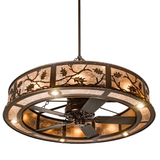 Bottom angled lit view with fan blades and circular illumination.