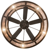 Bottom lit view highlighting integrated fan and bronze detailing.