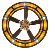Oak Leaf Chandel-Air bottom view with fan blades and downlights glowing.