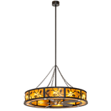 Oak Leaf Chandel-Air front full view illuminated, highlighting amber mica glow and oak leaf design.