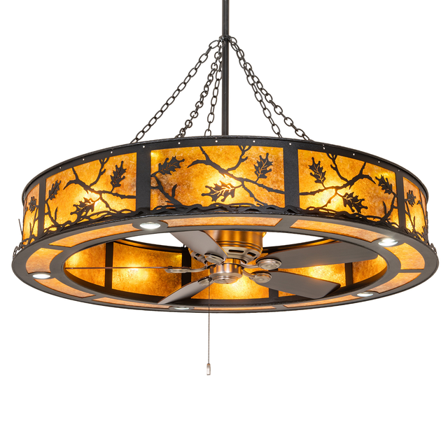 Oak Leaf Chandel-Air front view illuminated with warm amber mica glow.