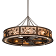 Lit angled view of Oak Leaf Chandel-Air with Silver Mica diffuser.