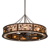 Lit angled view of Oak Leaf Chandel-Air with Silver Mica diffuser.