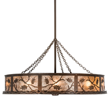 Side lit view displaying oak leaf silhouettes and glowing mica panels.