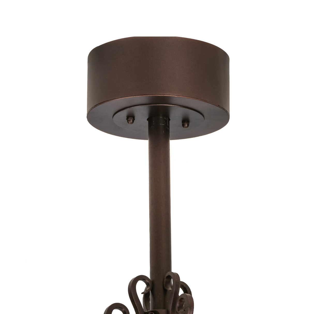 Canopy closeup view showing ceiling mount and bronze finish.