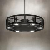 Paloma Golpe chandelier fan glowing softly in ambient lighting.