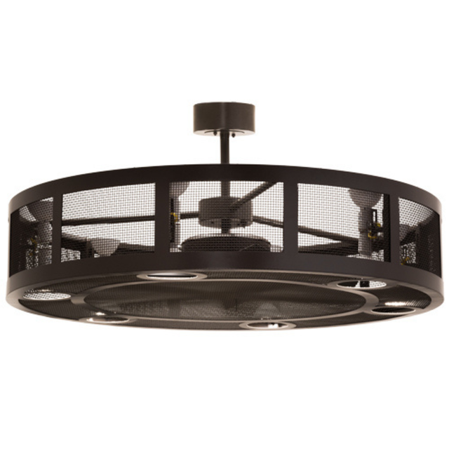 Angled view of Paloma Golpe Chandel-Air with bronze mesh frame and LED lighting.