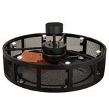 Angled top view revealing motor housing and inner fan.