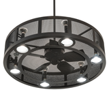 Bottom-angle lit view revealing fan blades and lighting pattern.