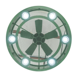 Bottom view showing integrated LEDs and fan blades of Chandel-Air.