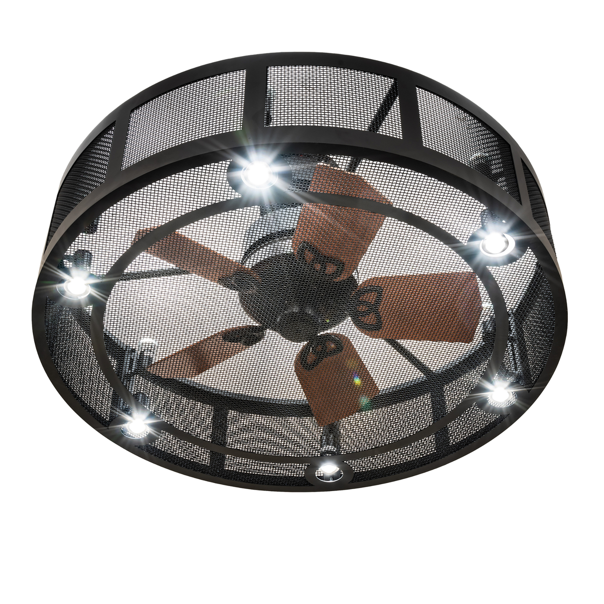Bottom view of Paloma Golpe Chandel-Air showing fan blades and lights.