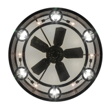 Bottom lit view of Paloma Golpe chandelier fan highlighting design.
