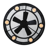 Bottom view of Paloma Golpe Chandel-Air showing fan blades and downlights.