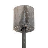 Closeup of polished hammered steel canopy and downrod mount.