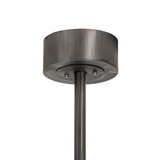 Unlit close-up of canopy and suspension rod in brushed steel finish.
