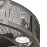 Close-up lit view showing detailed metal mesh texture and embedded downlight.