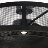 Tight detail of welded mesh edge and lighting trim.
