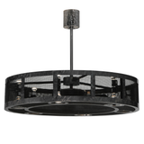 Front angled lit view showing glowing downlights and mesh frame.