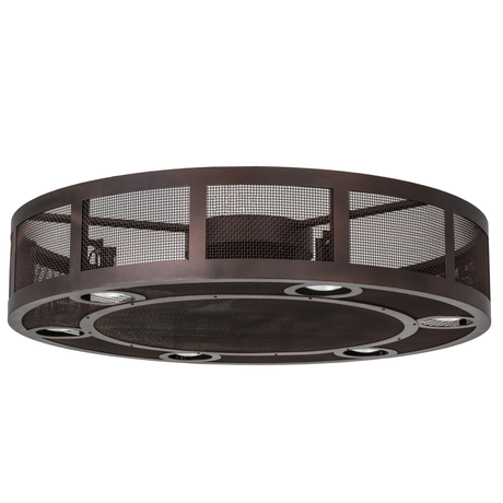 Front unlit view of Paloma Golpe Chandel-Air showing bronze mesh frame and fan housing.