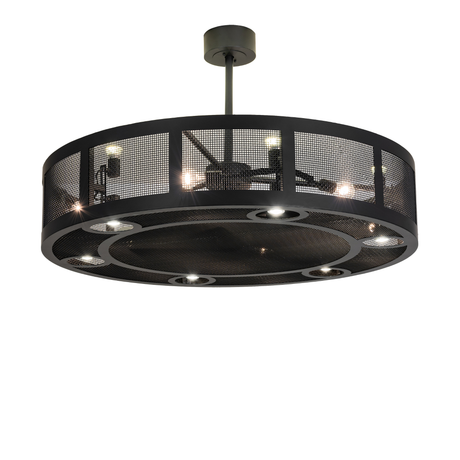 Front view of Paloma Golpe chandelier fan in satin black finish.