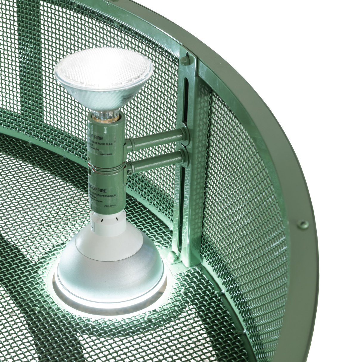 Detail of LED lamp fitting and mesh design of chandelier fan.