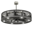 Industrial chandel-air with mesh frame illuminated at an angle.