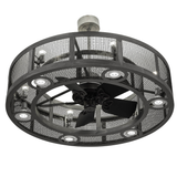 Downward view showing fan blades and circular LED lights.
