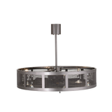 Side lit view revealing circular steel mesh frame and glowing LEDs.