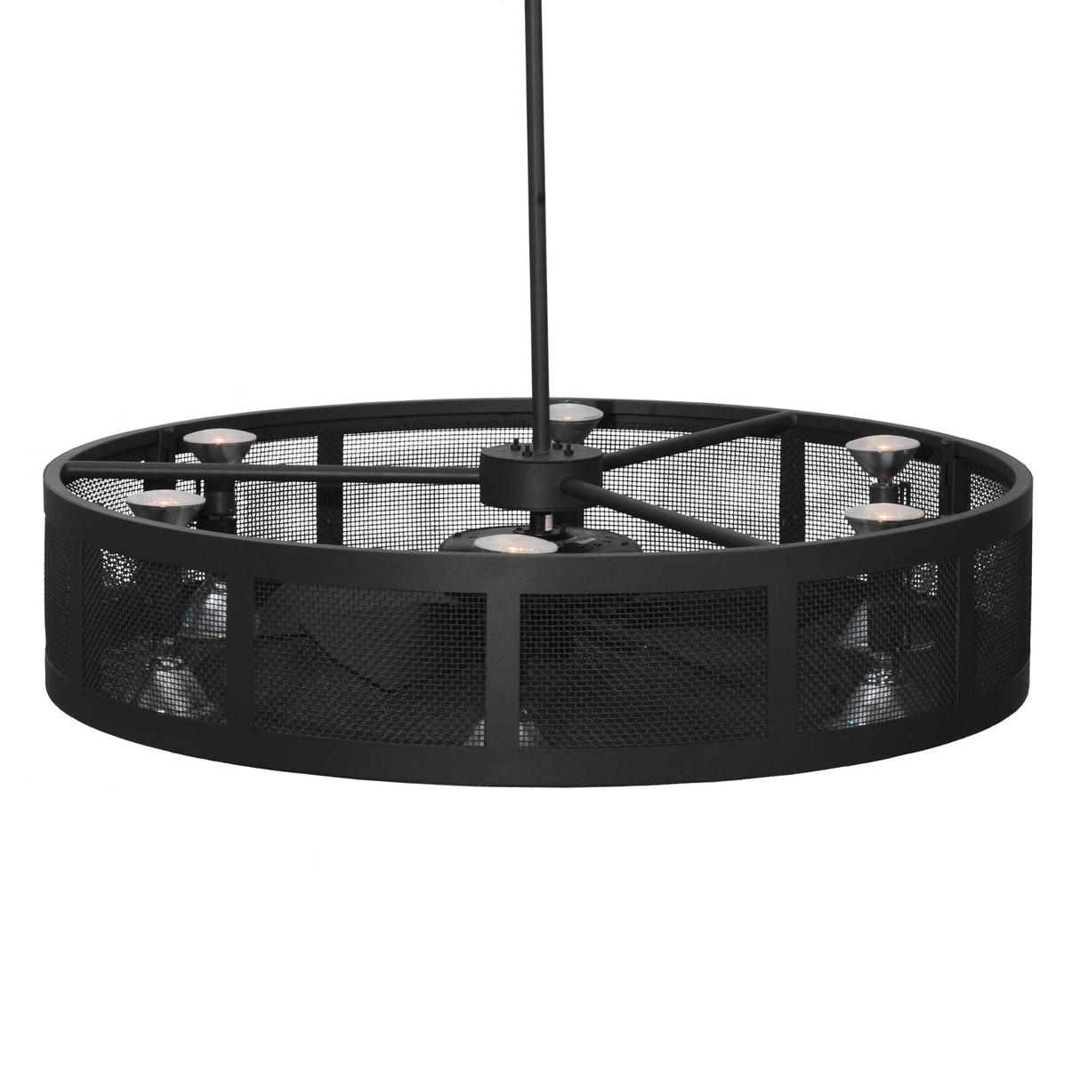 Top angled view of Paloma Golpe Chandel-Air showing mesh cage and lighting.