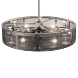 Top angle lit view highlighting uplight placement and radial fan structure.