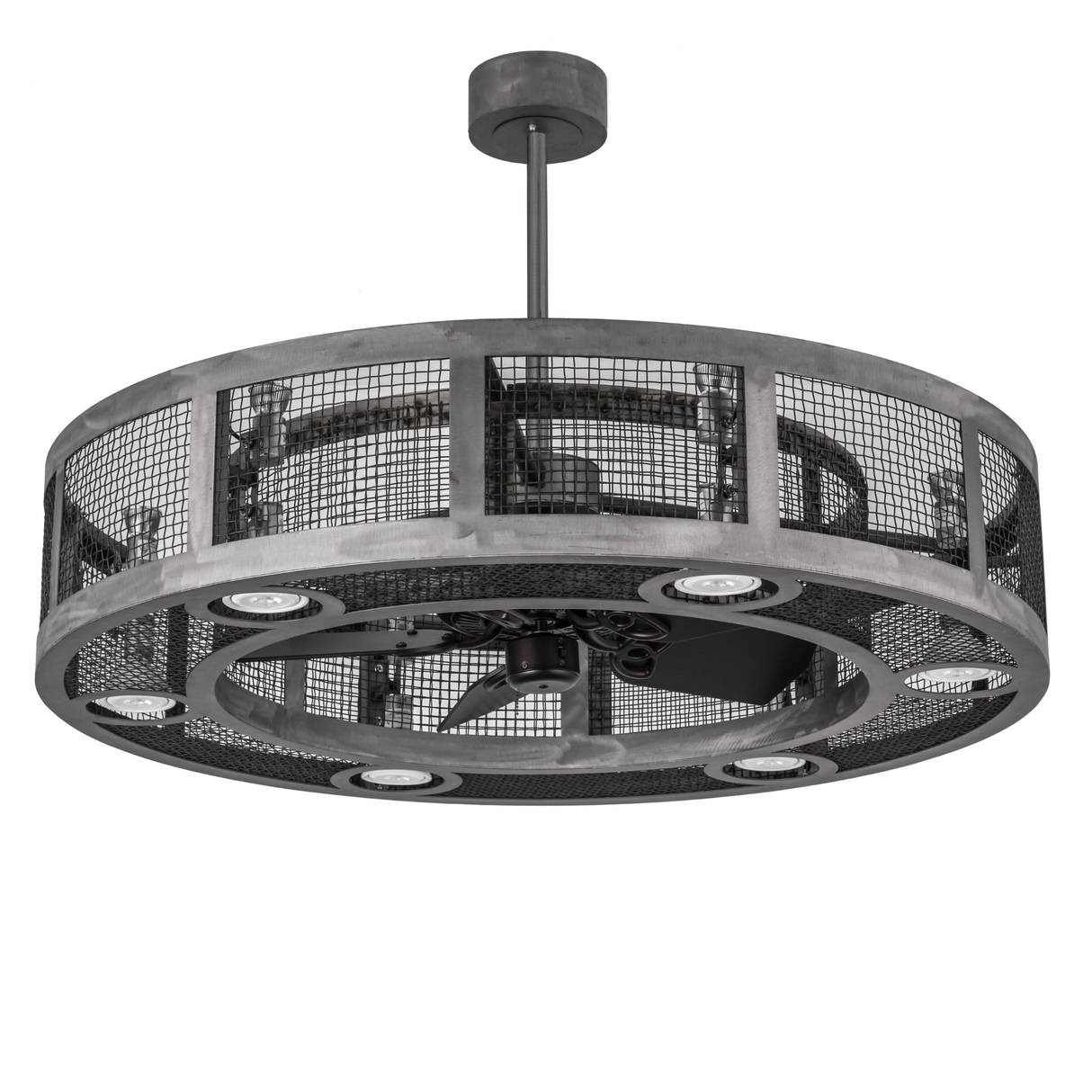 Steel mesh chandel-air showing fan and frame details.