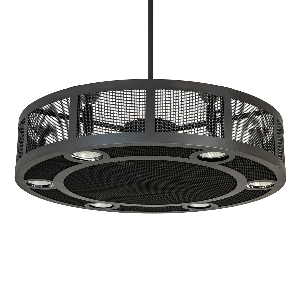 Unlit Paloma Golpe Chandel-Air showing wrought-iron mesh frame.