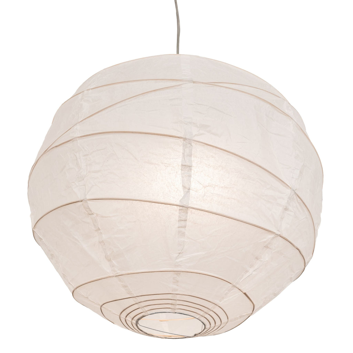 Bottom view of paper lantern pendant.