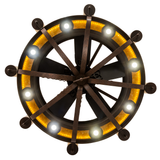 Bottom lit view showing circular fan blades and radiant light pattern.