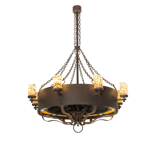 Lit room view of Parnella Chandel-Air glowing warmly with amber mica diffuser.