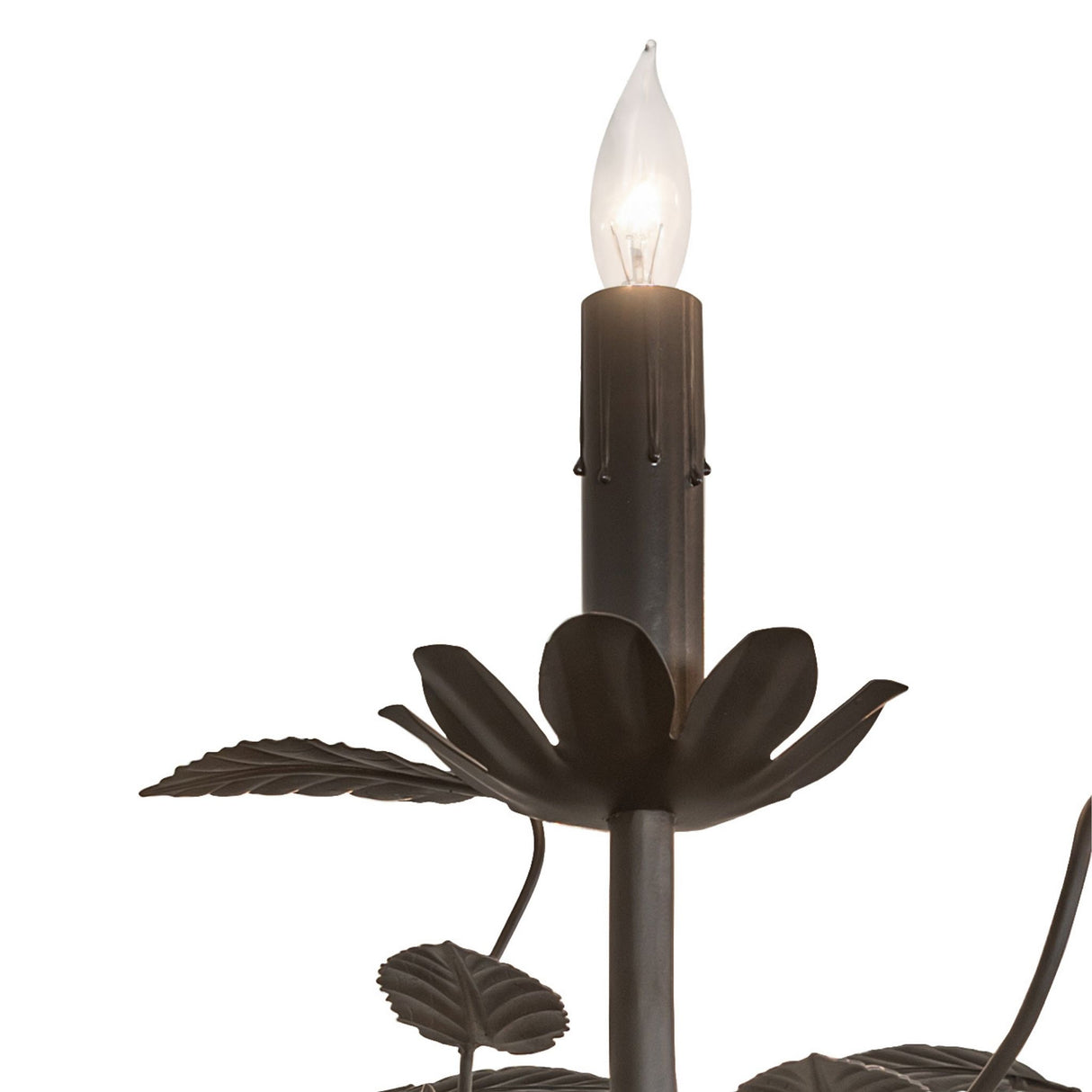 Closeup of candlelight socket and floral bobeche detail.
