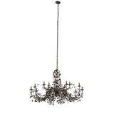 Full hanging view showing long chain drop and wide chandelier spread.