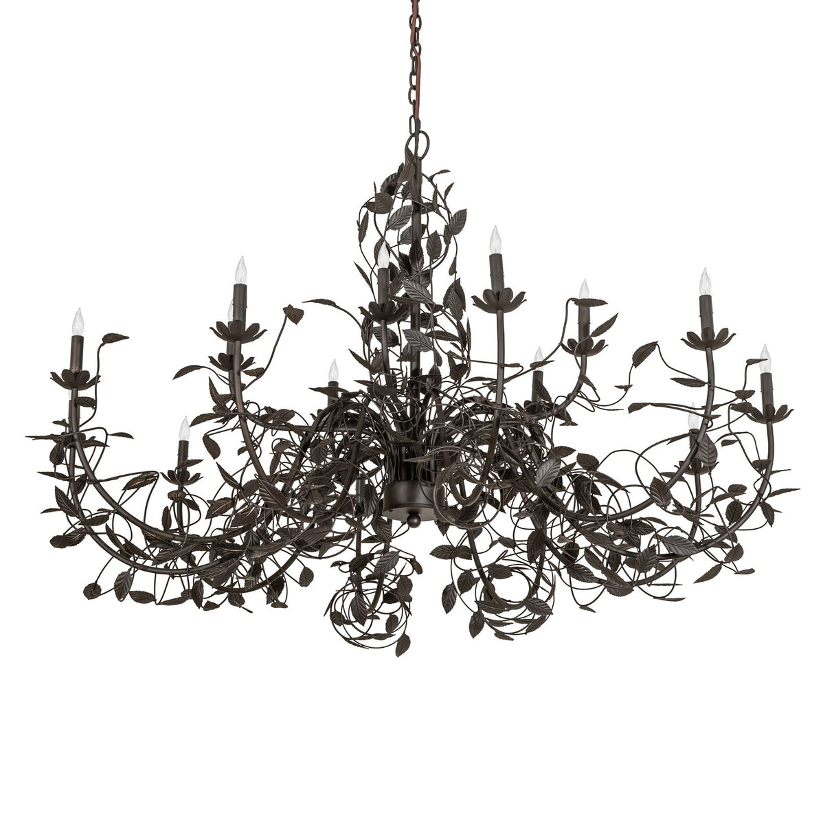 Pear Leaf chandelier unlit with decorative leaf and branch design.