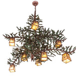 Bottom angle view of chandelier showing lantern spacing and downward light distribution.