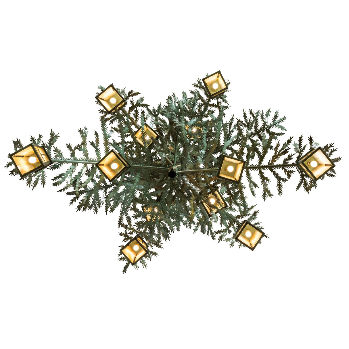 Bottom view of the chandelier showing lantern placement along radiating branches.