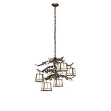 Full view of the 5 Light chandelier showing canopy, chain, and lantern layout.