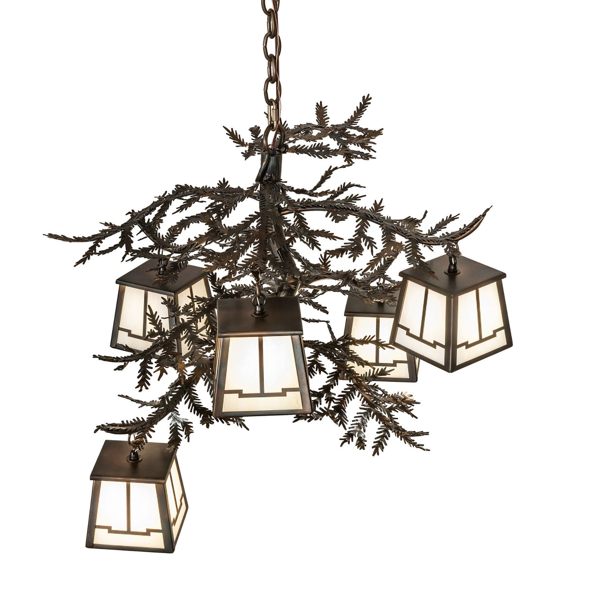 Top angled view of the 5 Light chandelier highlighting branch design.