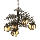 Top angle view of Pine Branch Valley View chandelier with branching metal canopy.