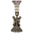 Full structure of cherub lamp with pink and white glass shade.