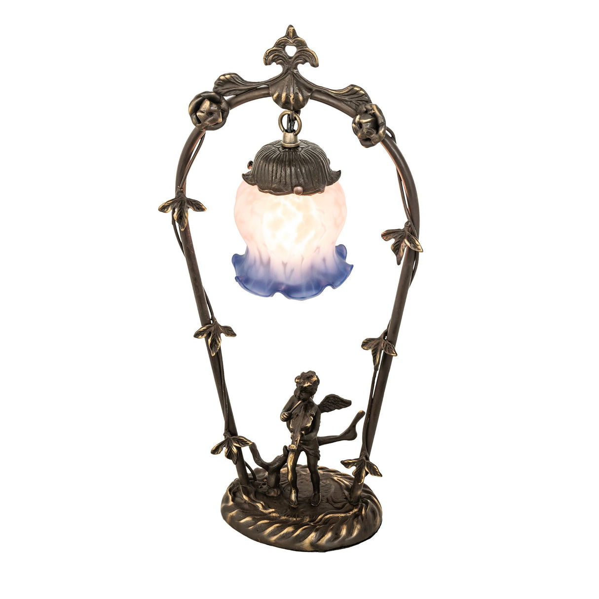 Front view of 19-inch Pink and Blue Cherub With Violin Mini Lamp.