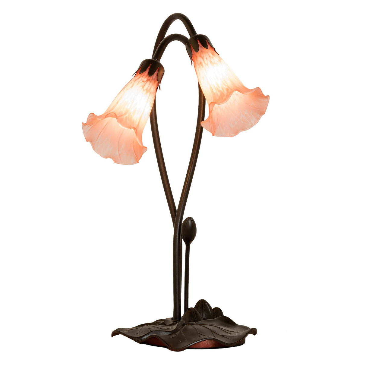 Front view of the Pink Pond Lily accent lamp showcasing its elegant stems and delicate shades.
