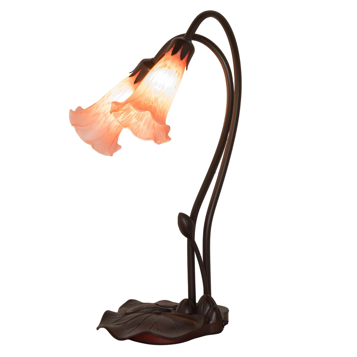 Pink Pond Lily 2-light accent lamp with softly mottled petal pink shades.
