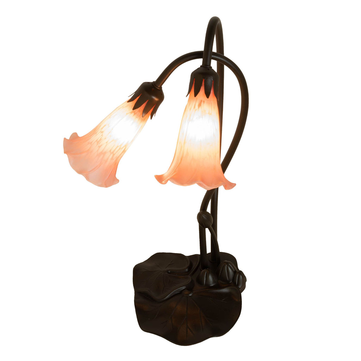 Top view of the Pink Pond Lily accent lamp focusing on its shade placement and stems.