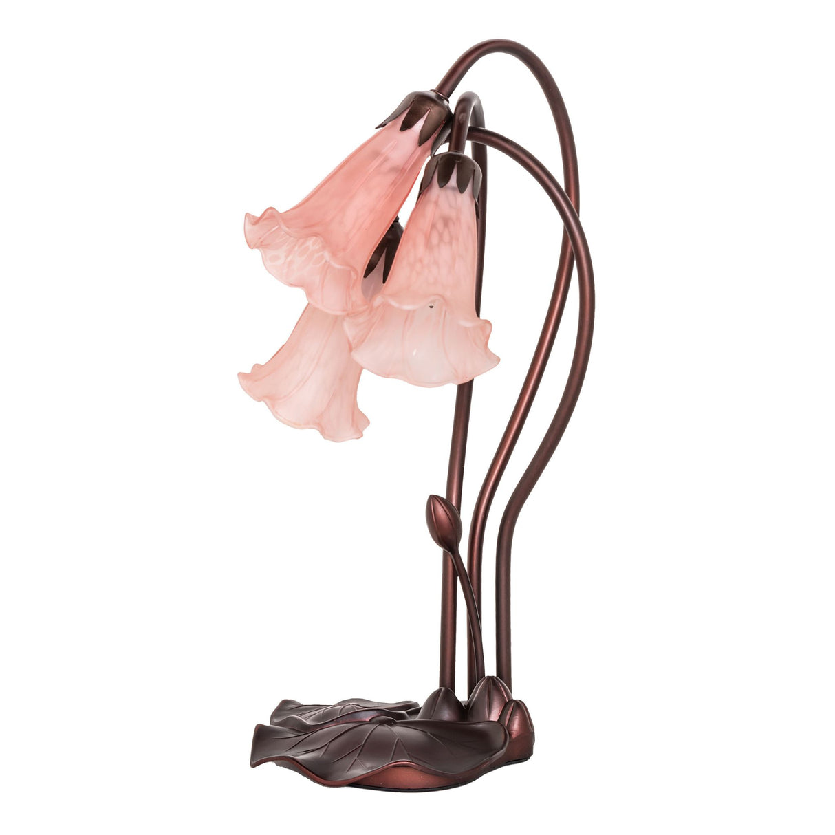 unlit view of pink tiffany pond lily accent lamp showcasing intricate craftsmanship and delicate shades.