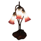 lit view of pink/white pond lily accent lamp with vibrant glowing shades.